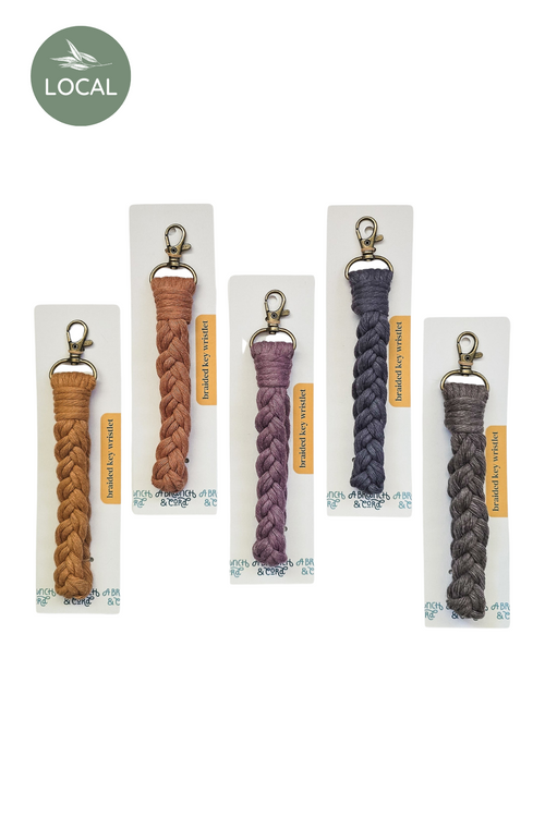 Braided Neutral Macrame Keychain Wristlet
