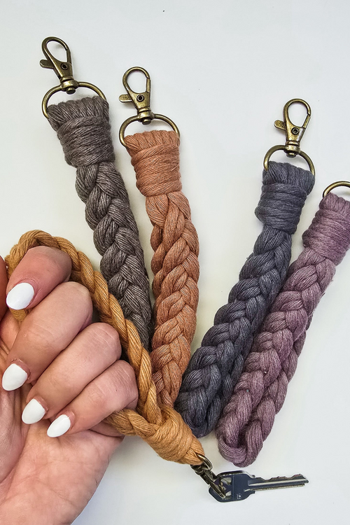 Braided Neutral Macrame Keychain Wristlet