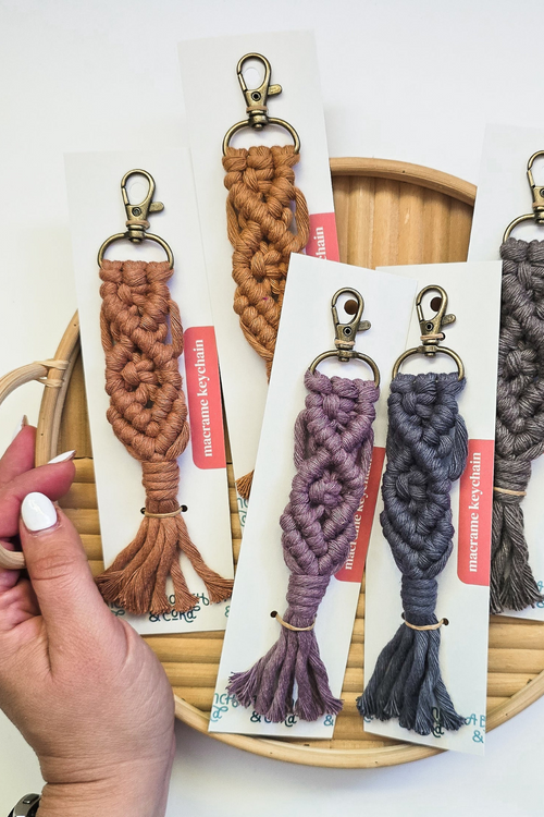 Knotted Neutral Macrame Keychain