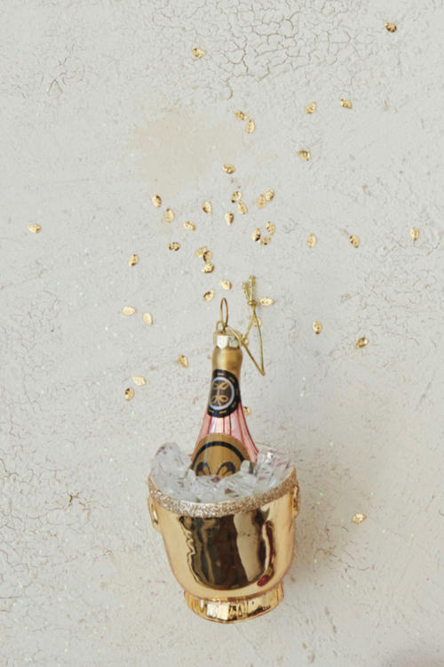 Champagne On Ice Glass Ornament