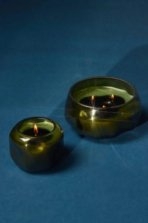 Basalt Green Glass Candle