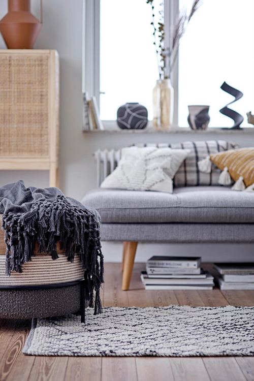 Charcoal Cotton Fringe Throw