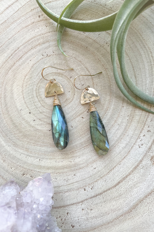 Faceted Gem + Gold Drop Earrings