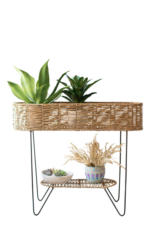 Oval Seagrass + Iron Plant Stand