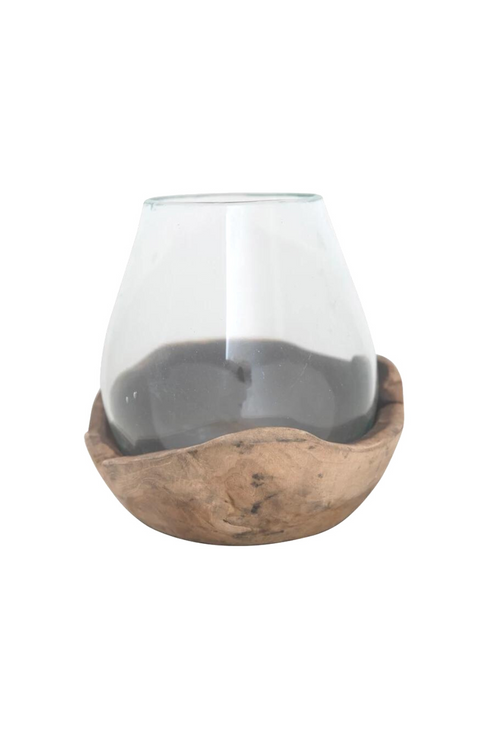 Glass Terrarium Vase on Natural Wood Base