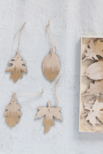 2 of 2:Gold Brushed Wood Leaf Ornament Set
