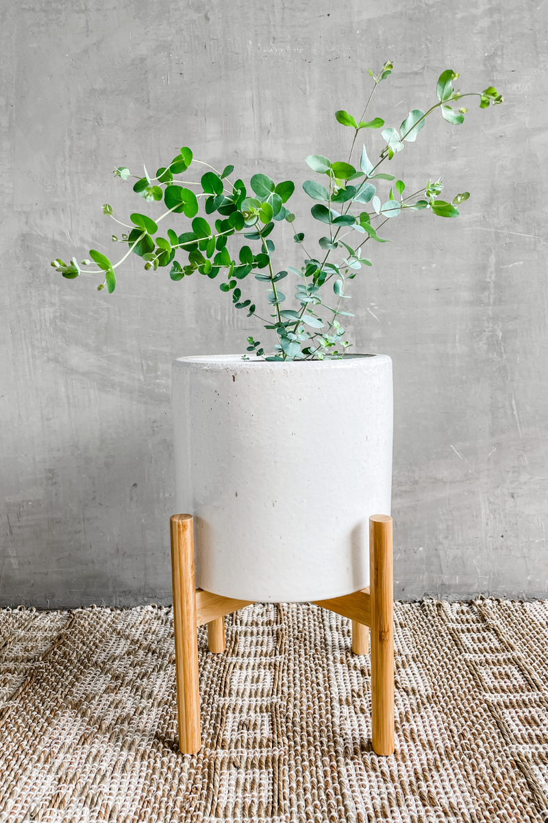 Creative-CoOp-White- Ceramic-Pot-Planter-Wood-Stand