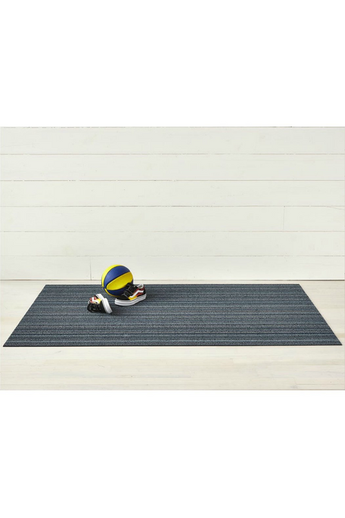 Blue Skinny Stripe Shag Mat