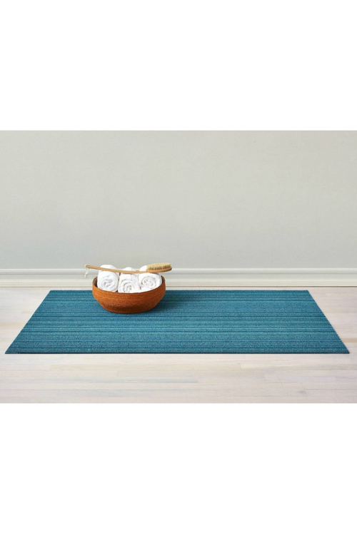 Turquoise Skinny Stripe Shag Mat