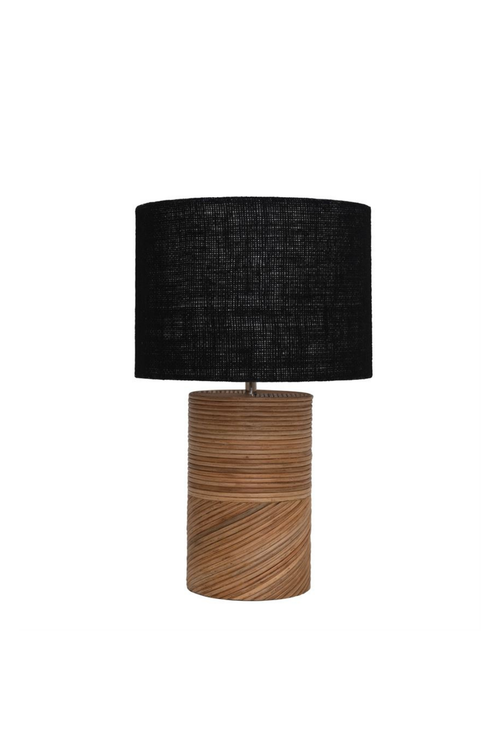 Rattan + Wood Table Lamp with Black Jute Shade
