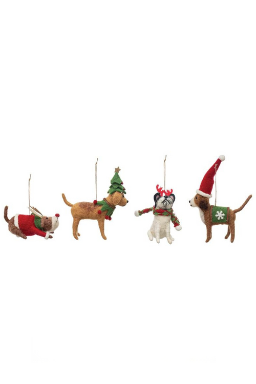 Wool Felt Festive Dog Ornament