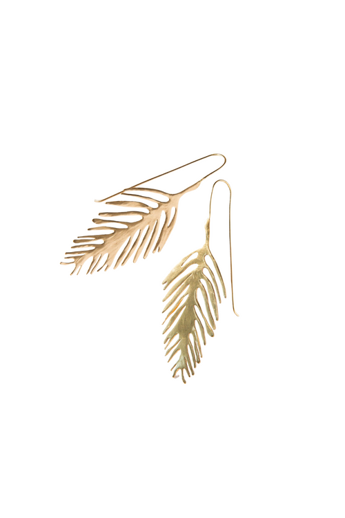 Brass Palm Leaf Drop Earrings