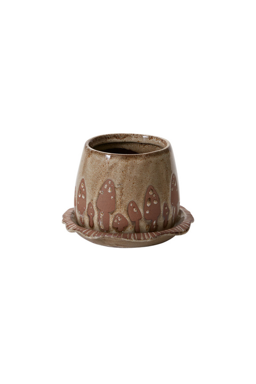 Wild Mushroom Ceramic Pot + Saucer