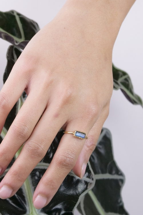Brass Etched Prong Stone Ring