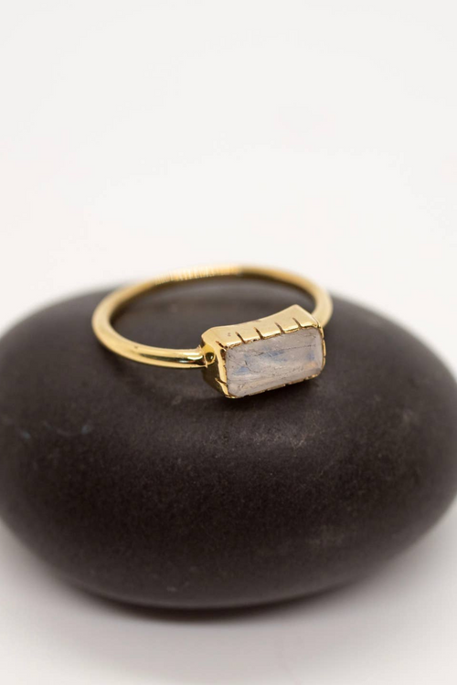 Brass Etched Prong Stone Ring