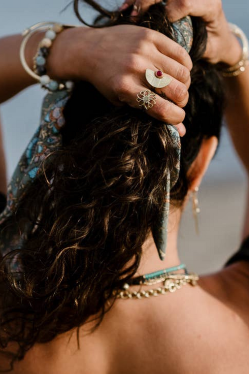Brass Half Sphere Ring with Faceted Moonstone