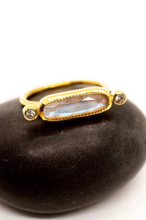 Brass Long Moonstone Ring