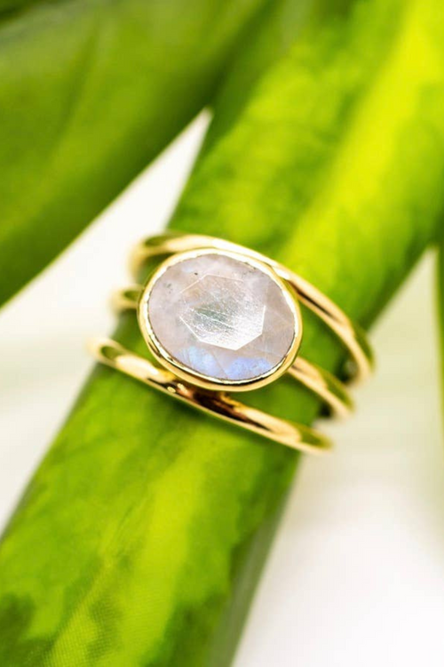Brass Moonstone Triple Band Ring
