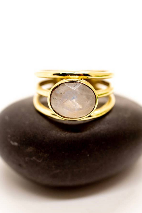 Brass Moonstone Triple Band Ring