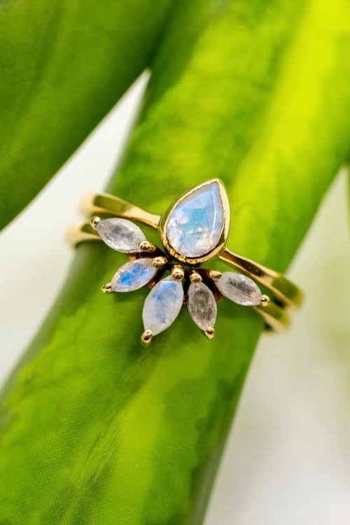 Brass Nesting Moonstone Ring Set