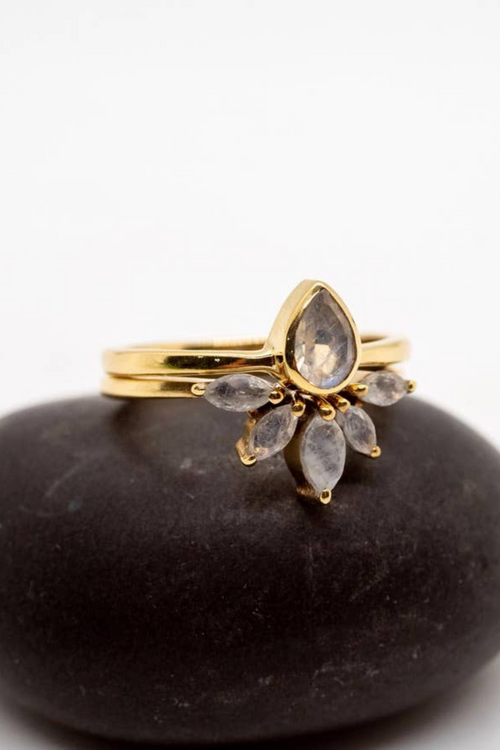 Brass Nesting Moonstone Ring Set