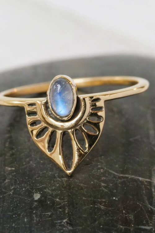 Brass Winged Moonstone Ring
