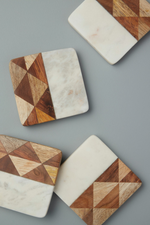 2 of 3:Marble + Wood Mosaic Square Coasters