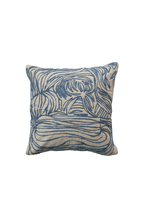 Azure Lines Embroidered Cotton Pillow