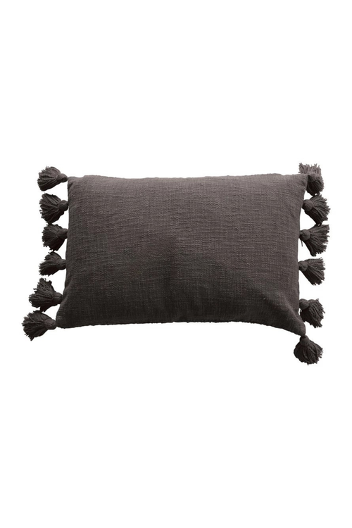 Charcoal Slub Tassel Lumbar Pillow
