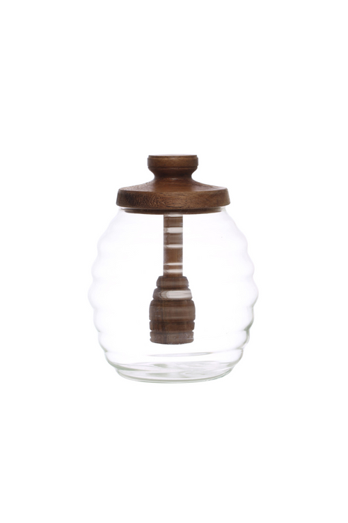 Glass Honey Jar w/ Acacia Wood Dipper