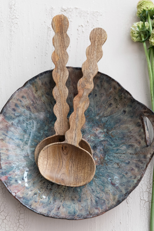 Scalloped Mango Wood Salad Servers