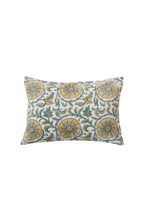 Verdant Charm Linen Lumbar Pillow