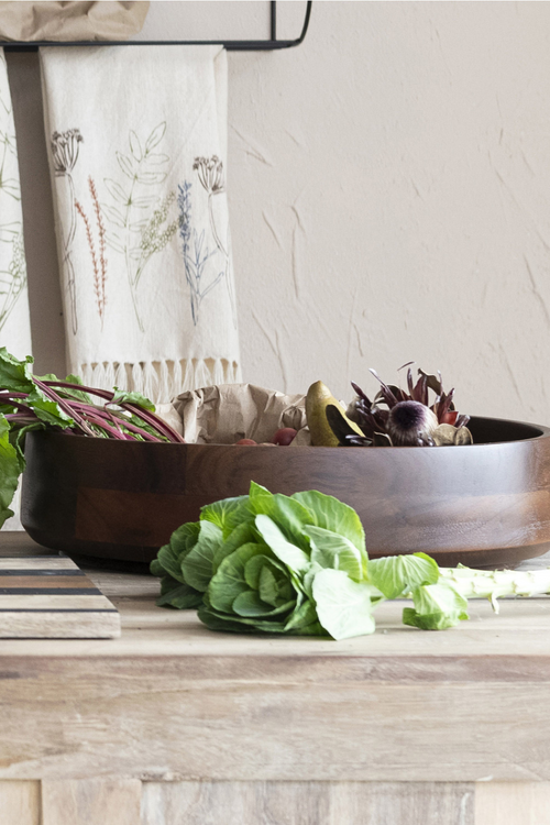 Walnut Finish Acacia Wood Serving Bowl