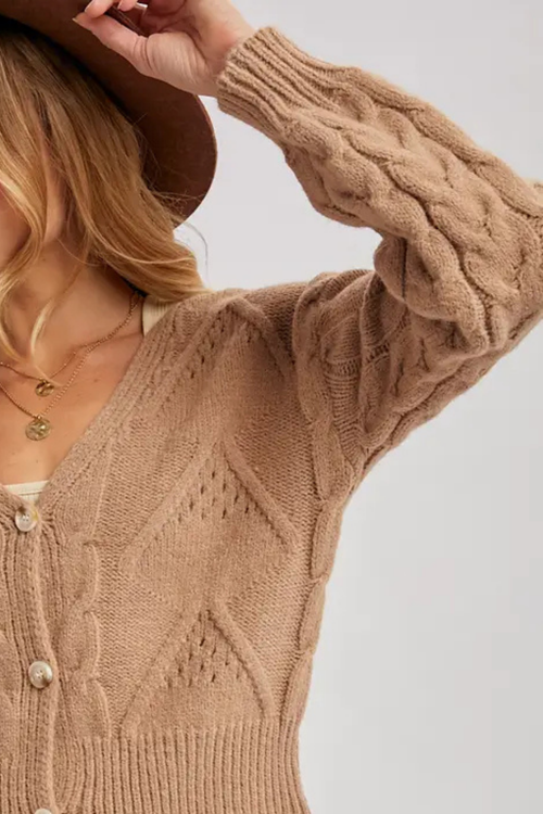 Elena Cropped Cable Knit Cardigan