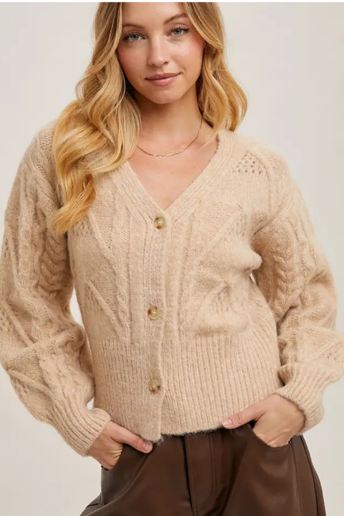 Elena Cropped Cable Knit Cardigan