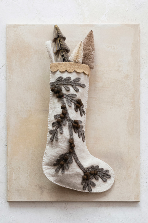 Applique Branch Wool Felt Stocking