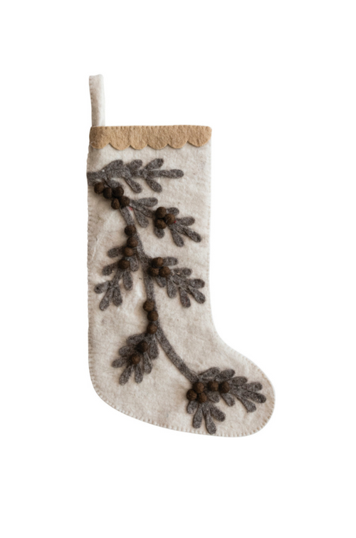 Applique Branch Wool Felt Stocking