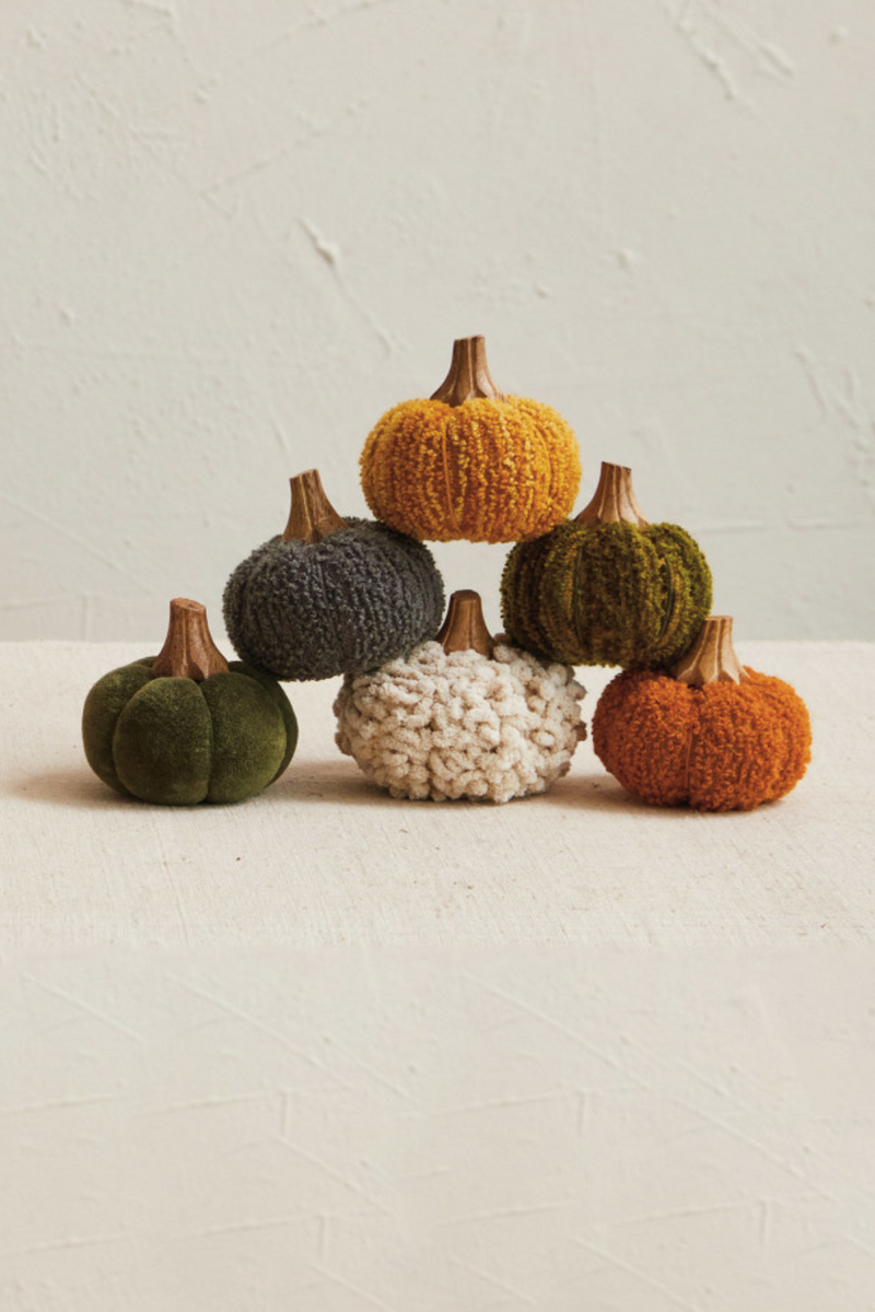 Creative-Co-Op-Boucle-and-Velvet-Pumpkins-Small
