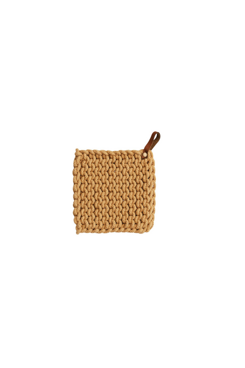 Cotton Crocheted Pot Holder w/ Leather Loop, 3 Colors