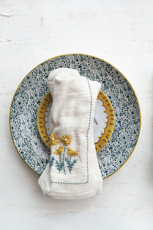 Embroidered Floral Cotton Napkins