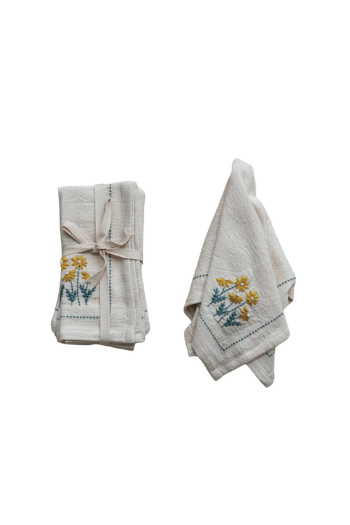 Embroidered Floral Cotton Napkins