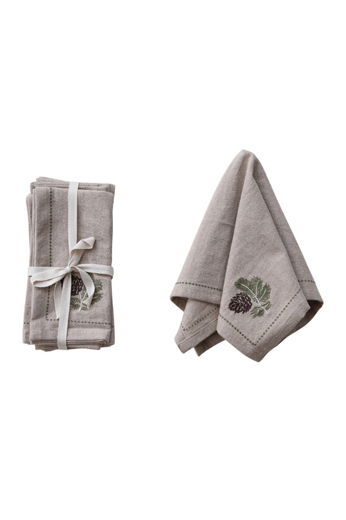 Embroidered Pinecone Napkin Set