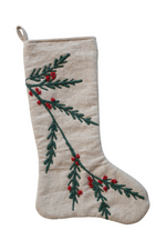 1 of 3:Embroidered Woven Cotton + Jute Stocking