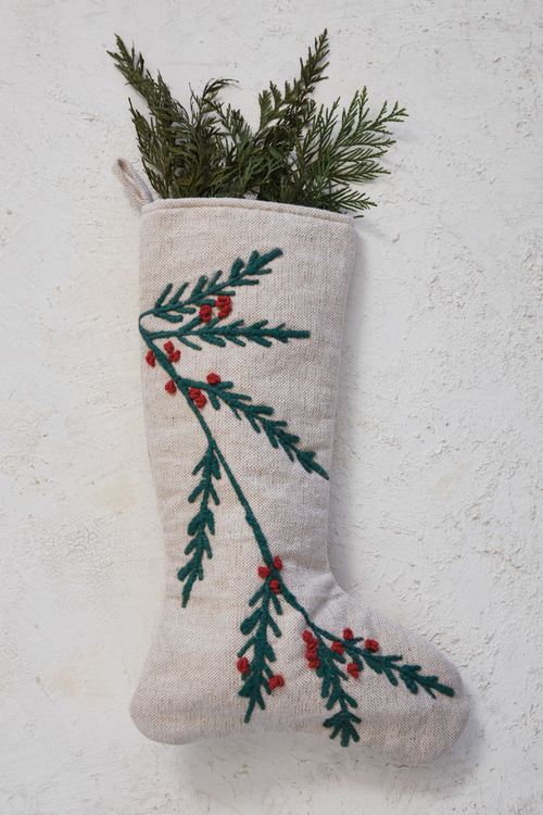 Embroidered Woven Cotton + Jute Stocking