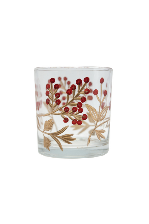 Etched Berries Glass Votive