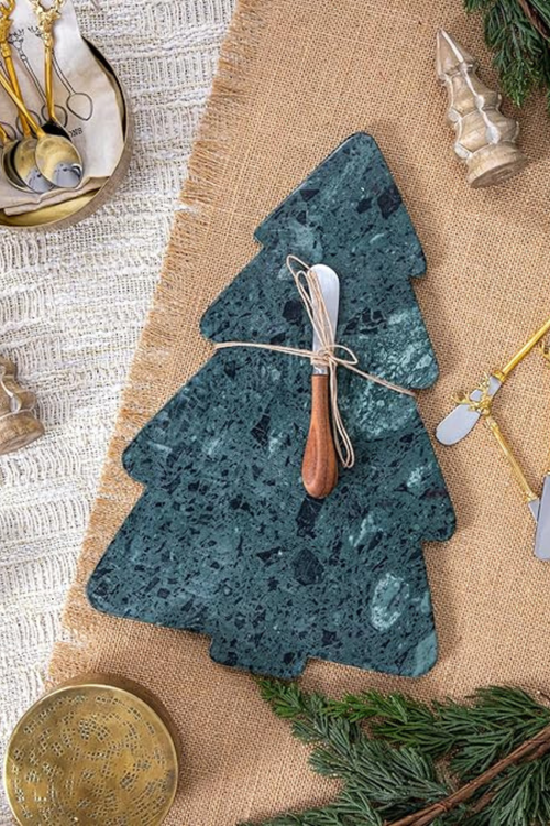Evergreen Marble Tree Cheese Board + Knife Set