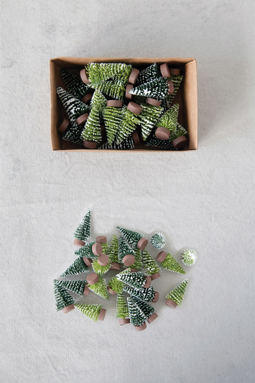 Flocked Mini Bottle Brush Tree Set