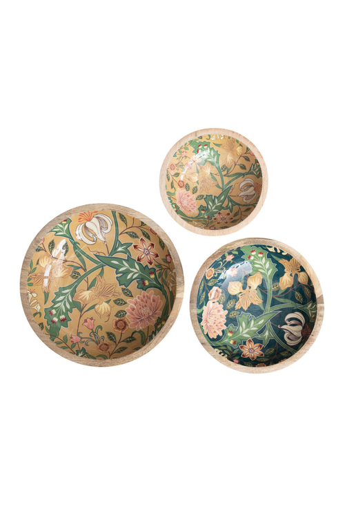 Floral Enamel Mango Wood Bowl