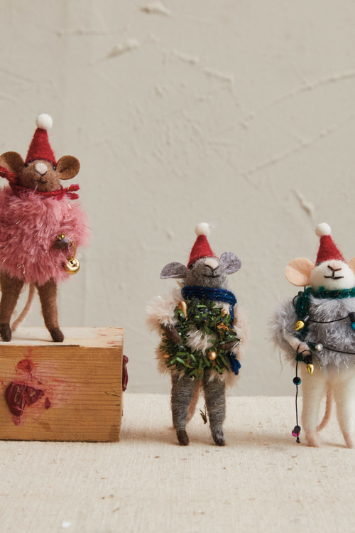 Fuzzy Sweater Mouse Wool Felt Ornament