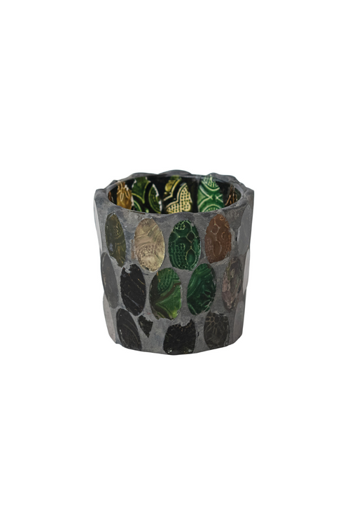Green Mosaic Glass Votive Holder